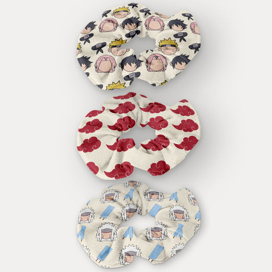 Set de Scrunchies Naruto – Diseño Exclusivo Hotculture® | Pack de 3 Handmade