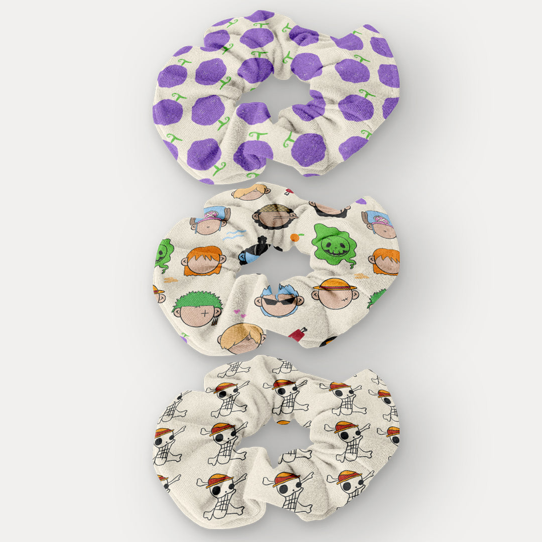 Set de Scrunchies One Piece – Diseño Exclusivo Hotculture® | Pack de 3 Handmade