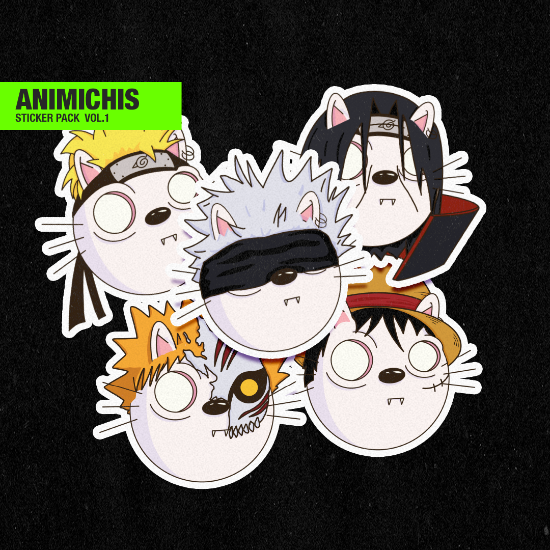 Animichis Sticker Pack – 9 Anime-Themed Cats + 2 Freebies | UV & Water Resistant