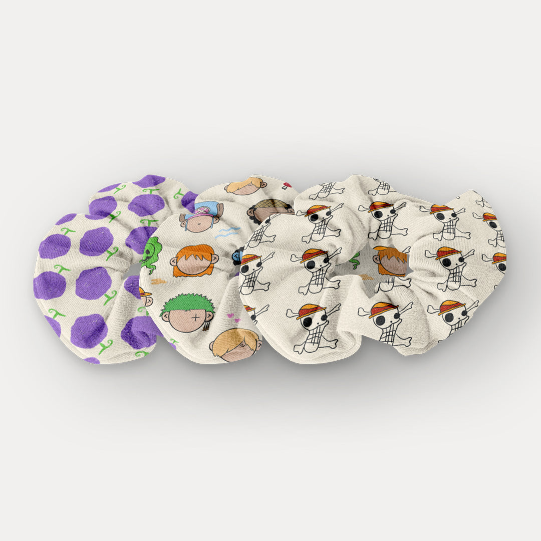 Set de Scrunchies One Piece – Diseño Exclusivo Hotculture® | Pack de 3 Handmade