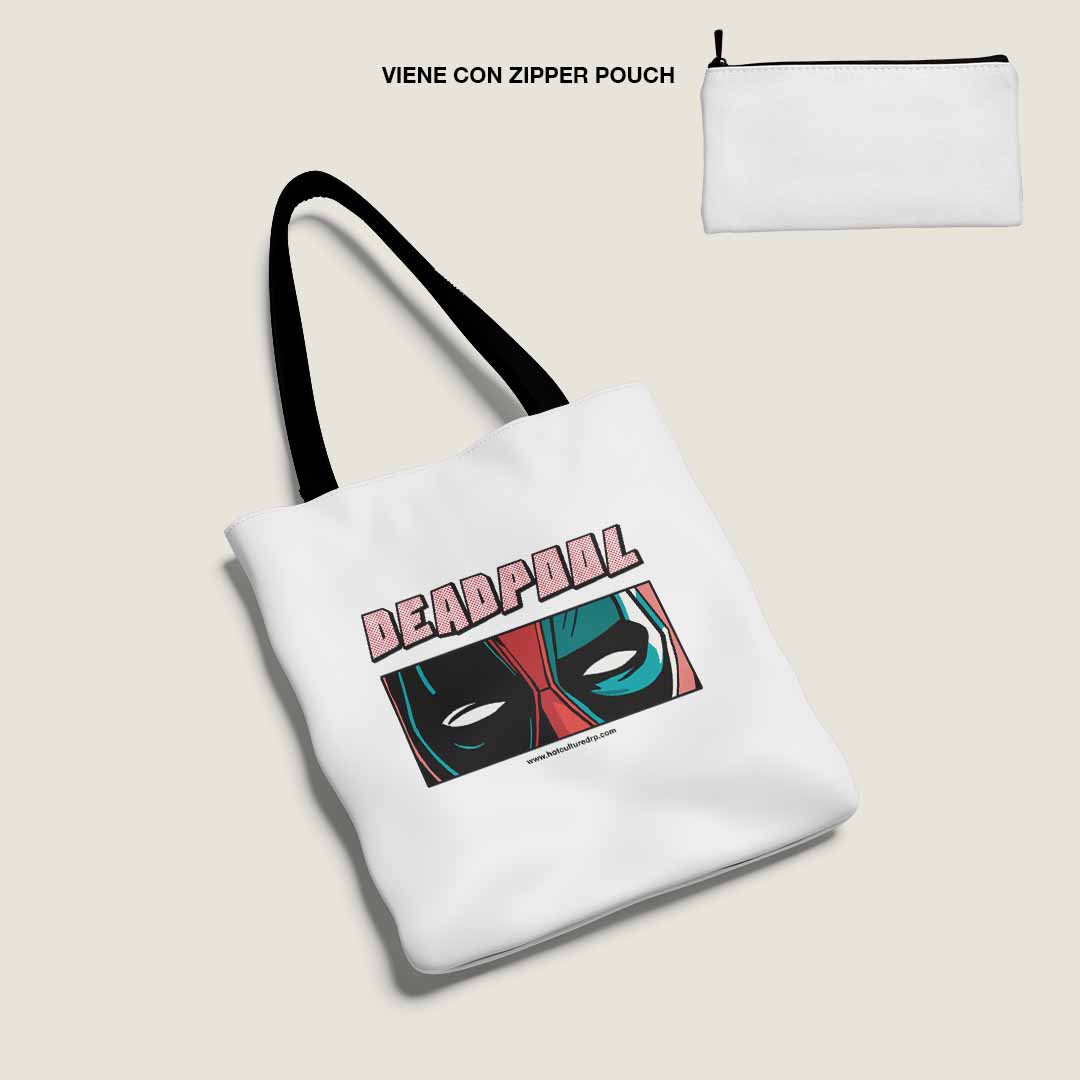 Deadpool Totebag Grande Hotculture® con Zipper Pouch | Tirante de Color | Edición Limitada