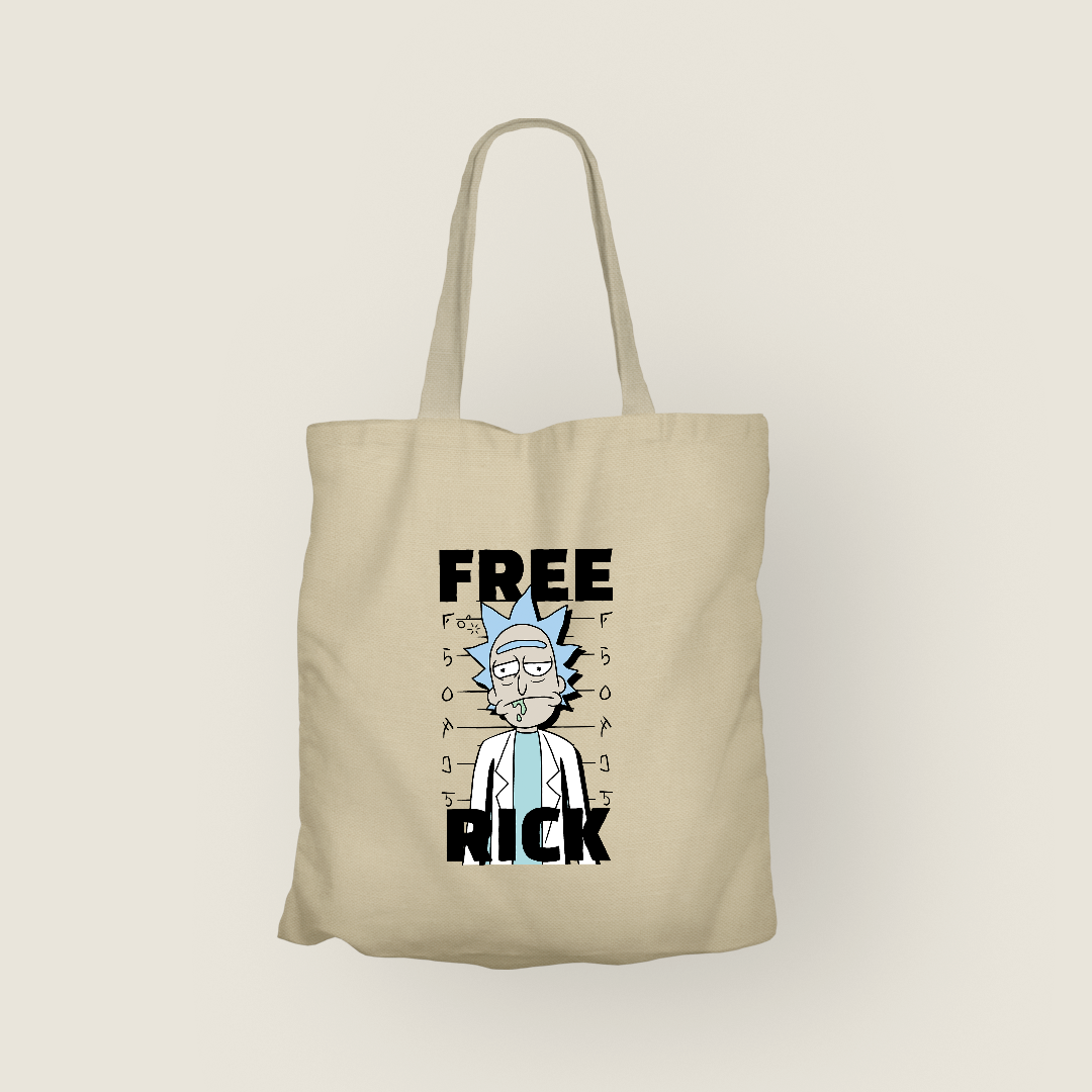 Free Rick | Rick & Morty Totebag Clásico de Canvas | Color Crema Natural | Tamaño Estándar | Hotculture®